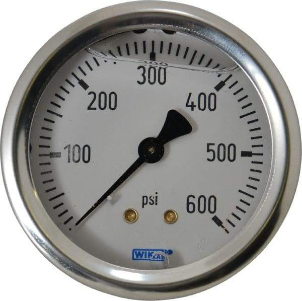 Wika - 2-1/2" Dial, 1/4 Thread, 0-600 Scale Range, Pressure Gauge - Center Back Connection Mount, Accurate to 1.5% of Scale - All Tool & Supply