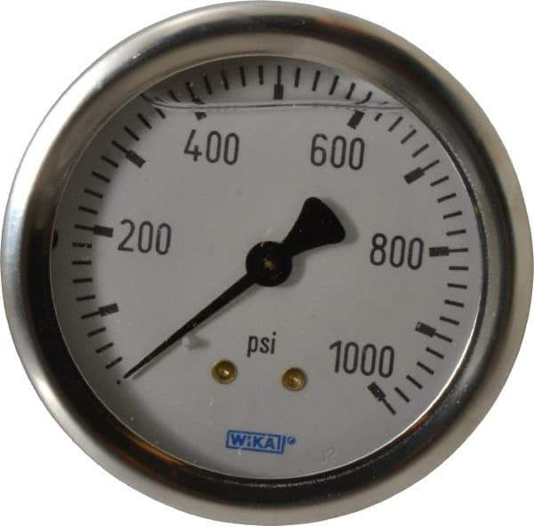 Wika - 2-1/2" Dial, 1/4 Thread, 0-1,000 Scale Range, Pressure Gauge - Center Back Connection Mount, Accurate to 1.5% of Scale - All Tool & Supply