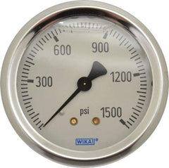 Wika - 2-1/2" Dial, 1/4 Thread, 0-1,500 Scale Range, Pressure Gauge - Center Back Connection Mount, Accurate to 1.5% of Scale - All Tool & Supply