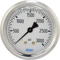 Wika - 2-1/2" Dial, 1/4 Thread, 0-3,000 Scale Range, Pressure Gauge - Center Back Connection Mount, Accurate to 1.5% of Scale - All Tool & Supply