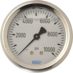 Wika - 2-1/2" Dial, 1/4 Thread, 0-10,000 Scale Range, Pressure Gauge - Center Back Connection Mount, Accurate to 1.5% of Scale - All Tool & Supply