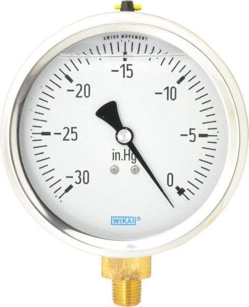 Wika - 4" Dial, 1/4 Thread, 30-0 Scale Range, Pressure Gauge - Lower Connection Mount, Accurate to 1% of Scale - All Tool & Supply