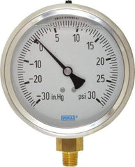 Wika - 4" Dial, 1/4 Thread, 30-0-30 Scale Range, Pressure Gauge - Lower Connection Mount, Accurate to 1% of Scale - All Tool & Supply