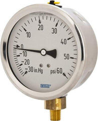 Wika - 4" Dial, 1/4 Thread, 30-0-60 Scale Range, Pressure Gauge - Lower Connection Mount, Accurate to 1% of Scale - All Tool & Supply