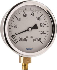 Wika - 4" Dial, 1/4 Thread, 30-0-160 Scale Range, Pressure Gauge - Lower Connection Mount, Accurate to 1% of Scale - All Tool & Supply