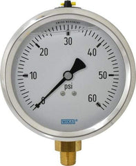 Wika - 4" Dial, 1/4 Thread, 0-60 Scale Range, Pressure Gauge - Lower Connection Mount, Accurate to 1% of Scale - All Tool & Supply