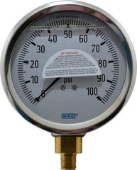 Wika - 4" Dial, 1/4 Thread, 0-100 Scale Range, Pressure Gauge - Lower Connection Mount, Accurate to 1% of Scale - All Tool & Supply