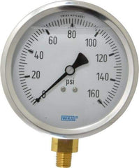 Wika - 4" Dial, 1/4 Thread, 0-160 Scale Range, Pressure Gauge - Lower Connection Mount, Accurate to 1% of Scale - All Tool & Supply