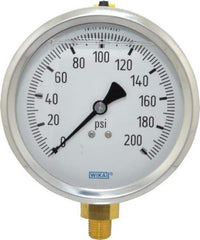 Wika - 4" Dial, 1/4 Thread, 0-200 Scale Range, Pressure Gauge - Lower Connection Mount, Accurate to 1% of Scale - All Tool & Supply