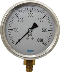 Wika - 4" Dial, 1/4 Thread, 0-600 Scale Range, Pressure Gauge - Lower Connection Mount, Accurate to 1% of Scale - All Tool & Supply