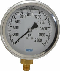 Wika - 4" Dial, 1/4 Thread, 0-2,000 Scale Range, Pressure Gauge - Lower Connection Mount, Accurate to 1% of Scale - All Tool & Supply