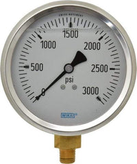 Wika - 4" Dial, 1/4 Thread, 0-3,000 Scale Range, Pressure Gauge - Lower Connection Mount, Accurate to 1% of Scale - All Tool & Supply