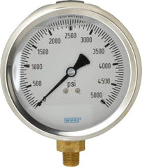 Wika - 4" Dial, 1/4 Thread, 0-5,000 Scale Range, Pressure Gauge - Lower Connection Mount, Accurate to 1% of Scale - All Tool & Supply