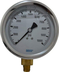 Wika - 4" Dial, 1/4 Thread, 0-10,000 Scale Range, Pressure Gauge - Lower Connection Mount, Accurate to 1% of Scale - All Tool & Supply