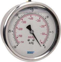 Wika - 4" Dial, 1/4 Thread, 30-0 Scale Range, Pressure Gauge - Lower Back Connection Mount, Accurate to 1% of Scale - All Tool & Supply