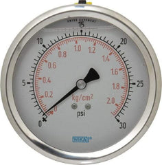 Wika - 4" Dial, 1/4 Thread, 0-30 Scale Range, Pressure Gauge - Lower Back Connection Mount, Accurate to 1% of Scale - All Tool & Supply