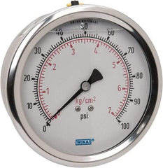 Wika - 4" Dial, 1/4 Thread, 0-100 Scale Range, Pressure Gauge - Lower Back Connection Mount, Accurate to 1% of Scale - All Tool & Supply