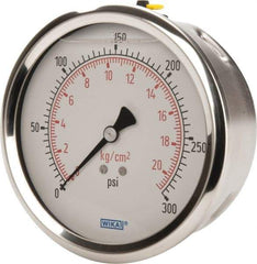 Wika - 4" Dial, 1/4 Thread, 0-300 Scale Range, Pressure Gauge - Lower Back Connection Mount, Accurate to 1% of Scale - All Tool & Supply