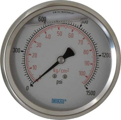 Wika - 4" Dial, 1/4 Thread, 0-1,500 Scale Range, Pressure Gauge - Lower Back Connection Mount, Accurate to 1% of Scale - All Tool & Supply