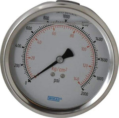 Wika - 4" Dial, 1/4 Thread, 0-2,000 Scale Range, Pressure Gauge - Lower Back Connection Mount, Accurate to 1% of Scale - All Tool & Supply