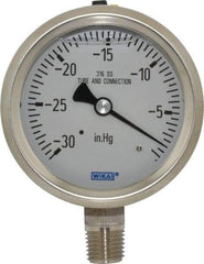 Wika - 2-1/2" Dial, 1/4 Thread, 30-0 Scale Range, Pressure Gauge - Lower Connection Mount, Accurate to 1.5% of Scale - All Tool & Supply