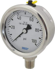 Wika - 2-1/2" Dial, 1/4 Thread, 0-100 Scale Range, Pressure Gauge - Lower Connection Mount, Accurate to 1.5% of Scale - All Tool & Supply