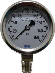 Wika - 2-1/2" Dial, 1/4 Thread, 0-160 Scale Range, Pressure Gauge - Lower Connection Mount, Accurate to 1.5% of Scale - All Tool & Supply