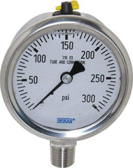 Wika - 2-1/2" Dial, 1/4 Thread, 0-300 Scale Range, Pressure Gauge - Lower Connection Mount, Accurate to 1.5% of Scale - All Tool & Supply