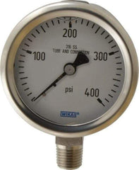 Wika - 2-1/2" Dial, 1/4 Thread, 0-400 Scale Range, Pressure Gauge - Lower Connection Mount, Accurate to 1.5% of Scale - All Tool & Supply