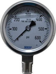 Wika - 2-1/2" Dial, 1/4 Thread, 0-600 Scale Range, Pressure Gauge - Lower Connection Mount, Accurate to 1.5% of Scale - All Tool & Supply