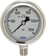 Wika - 2-1/2" Dial, 1/4 Thread, 0-1,500 Scale Range, Pressure Gauge - Lower Connection Mount, Accurate to 1.5% of Scale - All Tool & Supply