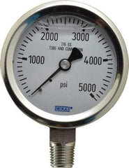 Wika - 2-1/2" Dial, 1/4 Thread, 0-5,000 Scale Range, Pressure Gauge - Lower Connection Mount, Accurate to 1.5% of Scale - All Tool & Supply