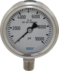 Wika - 2-1/2" Dial, 1/4 Thread, 0-10,000 Scale Range, Pressure Gauge - Lower Connection Mount, Accurate to 1.5% of Scale - All Tool & Supply