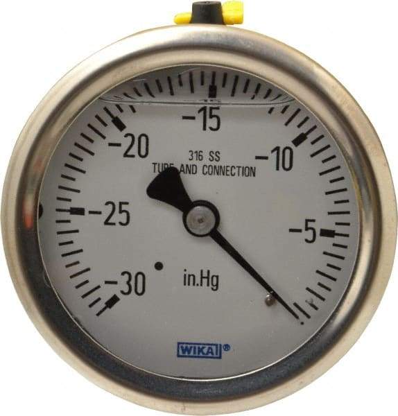 Wika - 2-1/2" Dial, 1/4 Thread, 30-0 Scale Range, Pressure Gauge - Center Back Connection Mount, Accurate to 1.5% of Scale - All Tool & Supply