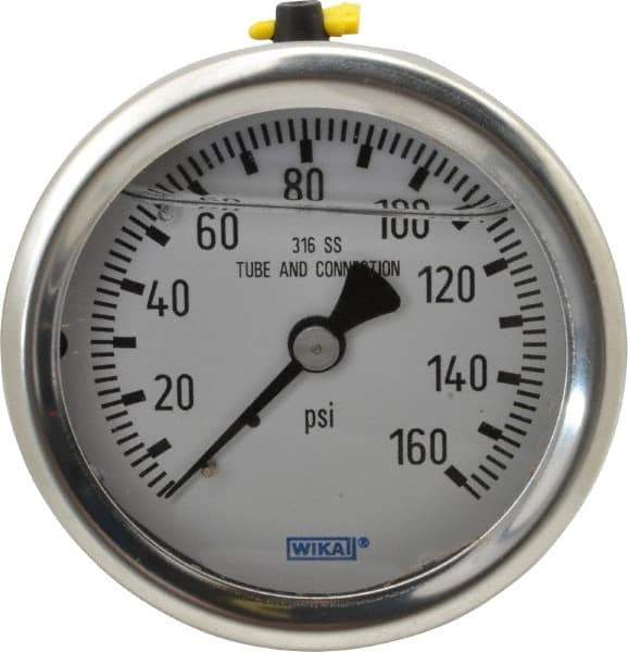 Wika - 2-1/2" Dial, 1/4 Thread, 0-160 Scale Range, Pressure Gauge - Center Back Connection Mount, Accurate to 1.5% of Scale - All Tool & Supply