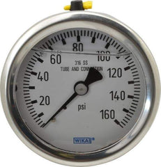 Wika - 2-1/2" Dial, 1/4 Thread, 0-160 Scale Range, Pressure Gauge - Center Back Connection Mount, Accurate to 1.5% of Scale - All Tool & Supply