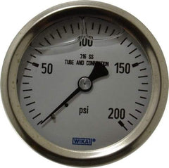 Wika - 2-1/2" Dial, 1/4 Thread, 0-200 Scale Range, Pressure Gauge - Center Back Connection Mount, Accurate to 1.5% of Scale - All Tool & Supply