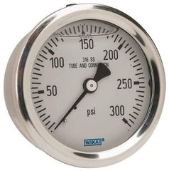 Wika - 2-1/2" Dial, 1/4 Thread, 0-300 Scale Range, Pressure Gauge - Center Back Connection Mount, Accurate to 1.5% of Scale - All Tool & Supply