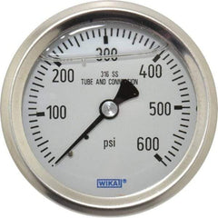 Wika - 2-1/2" Dial, 1/4 Thread, 0-600 Scale Range, Pressure Gauge - Center Back Connection Mount, Accurate to 1.5% of Scale - All Tool & Supply