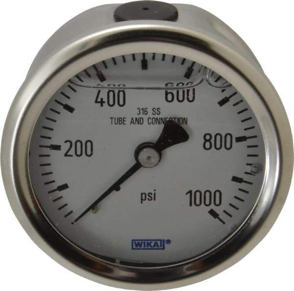 Wika - 2-1/2" Dial, 1/4 Thread, 0-1,000 Scale Range, Pressure Gauge - Center Back Connection Mount, Accurate to 1.5% of Scale - All Tool & Supply