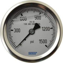 Wika - 2-1/2" Dial, 1/4 Thread, 0-1,500 Scale Range, Pressure Gauge - Center Back Connection Mount, Accurate to 1.5% of Scale - All Tool & Supply