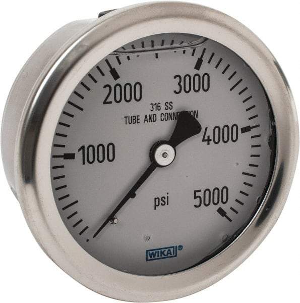 Wika - 2-1/2" Dial, 1/4 Thread, 0-5,000 Scale Range, Pressure Gauge - Center Back Connection Mount, Accurate to 1.5% of Scale - All Tool & Supply