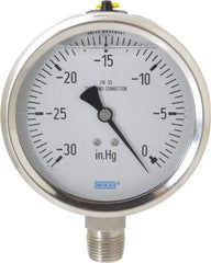 Wika - 4" Dial, 1/2 Thread, 30-0 Scale Range, Pressure Gauge - Lower Connection Mount, Accurate to 1% of Scale - All Tool & Supply