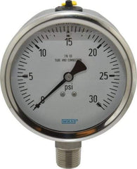 Wika - 4" Dial, 1/2 Thread, 0-30 Scale Range, Pressure Gauge - Lower Connection Mount, Accurate to 1% of Scale - All Tool & Supply