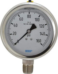 Wika - 4" Dial, 1/2 Thread, 0-160 Scale Range, Pressure Gauge - Lower Connection Mount, Accurate to 1% of Scale - All Tool & Supply