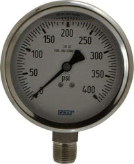 Wika - 4" Dial, 1/2 Thread, 0-400 Scale Range, Pressure Gauge - Lower Connection Mount, Accurate to 1% of Scale - All Tool & Supply