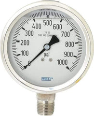 Wika - 4" Dial, 1/2 Thread, 0-1,000 Scale Range, Pressure Gauge - Lower Connection Mount, Accurate to 1% of Scale - All Tool & Supply