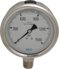 Wika - 4" Dial, 1/2 Thread, 0-1,500 Scale Range, Pressure Gauge - Lower Connection Mount, Accurate to 1% of Scale - All Tool & Supply