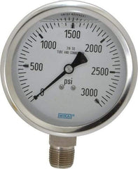 Wika - 4" Dial, 1/2 Thread, 0-3,000 Scale Range, Pressure Gauge - Lower Connection Mount, Accurate to 1% of Scale - All Tool & Supply