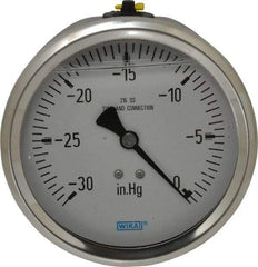 Wika - 4" Dial, 1/2 Thread, 30-0 Scale Range, Pressure Gauge - Lower Back Connection Mount, Accurate to 1% of Scale - All Tool & Supply